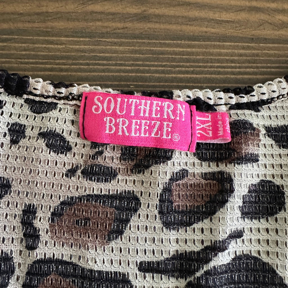 Women's Southern Breeze 2XL Beige Black Leopard Textured V-Neck Beach Cover Up - Picture 2 of 7